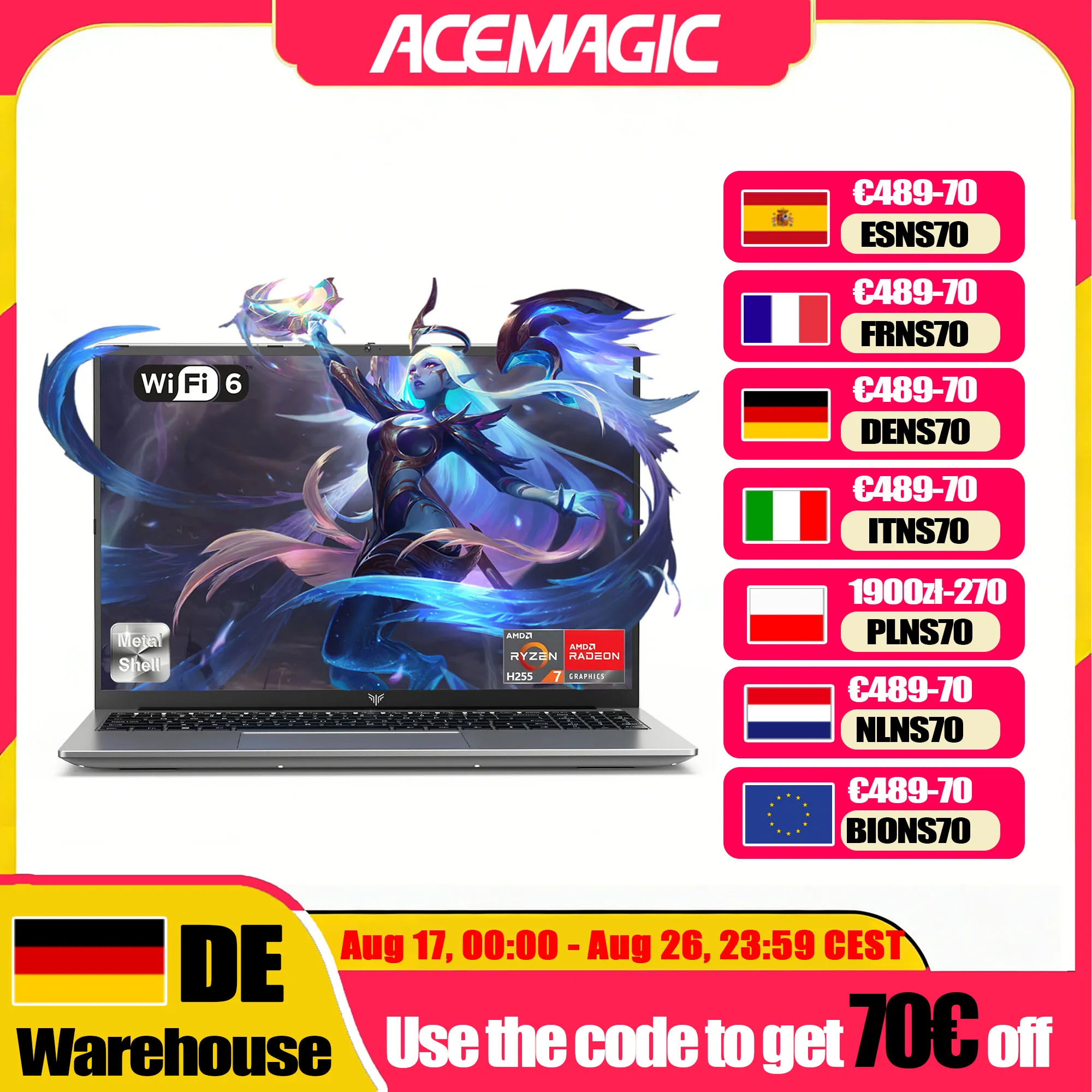 ACEMAGIC S16 Laptop 16Inch Gaming Laptop - Ryzen 7 H255 - 24GB LPDDR5 512B NVMe SSD - AMD Radeon 780M - WiFi6 - BT5.2 - Windows 11 Pro
