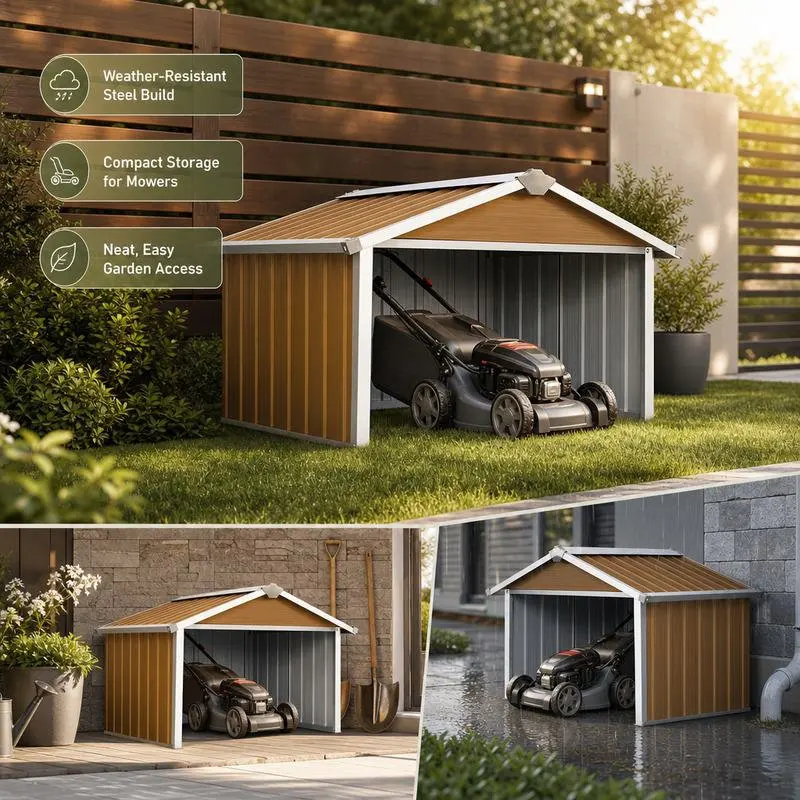 Galvanized Steel Robot Lawn Mower Shelter, Durable Garden Storage Shed With Rain & Snow Protection, Brown, 92x97x63 Cm, Budget-friendly