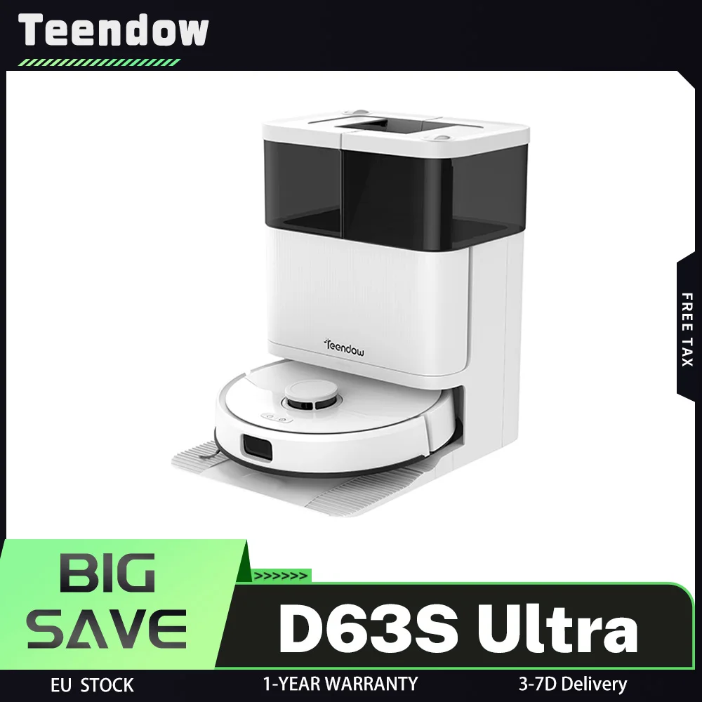 Teendow D63S Ultra Robot Vacuum Cleaner 10KPa Super Suction Auto Mop Wash & Dry Self-Emptying 160 Min Runtime App Voice Control