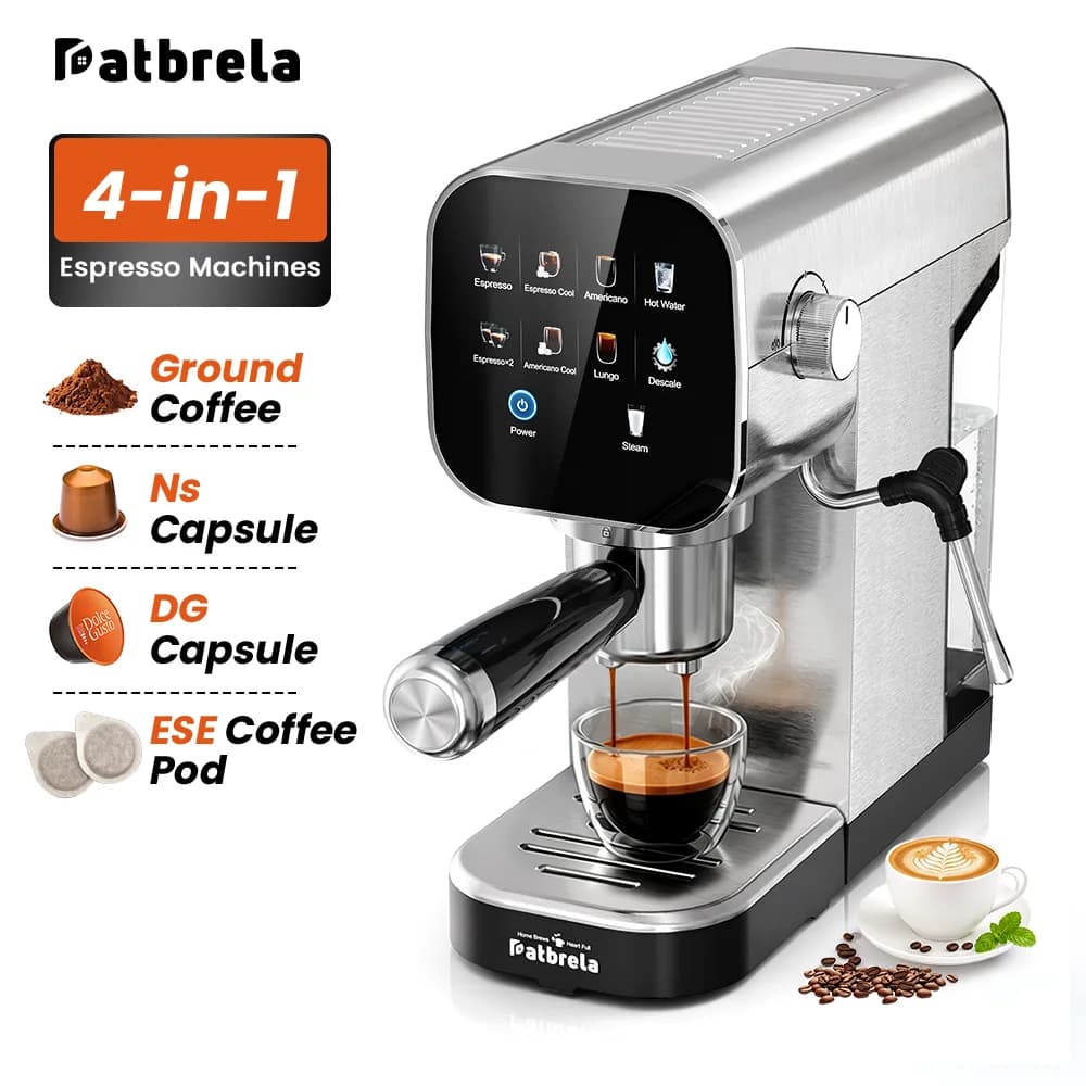 Patbrela 20Bar Semi Automatic Espresso Coffee Machine Dual Water System Cold Brew Coffee Maker With 4-in-1 Portafilter Professional Espresso Machine
