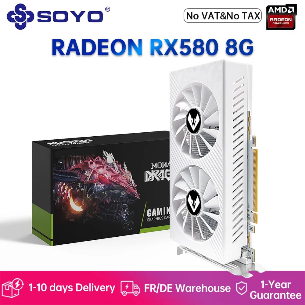 SOYO Graphics Cards Radeon RX580 8G GDDR5 Memory Video Gaming Card PCIE3.0x16 GPU Desktop Computer Components AMD RX 580 8G