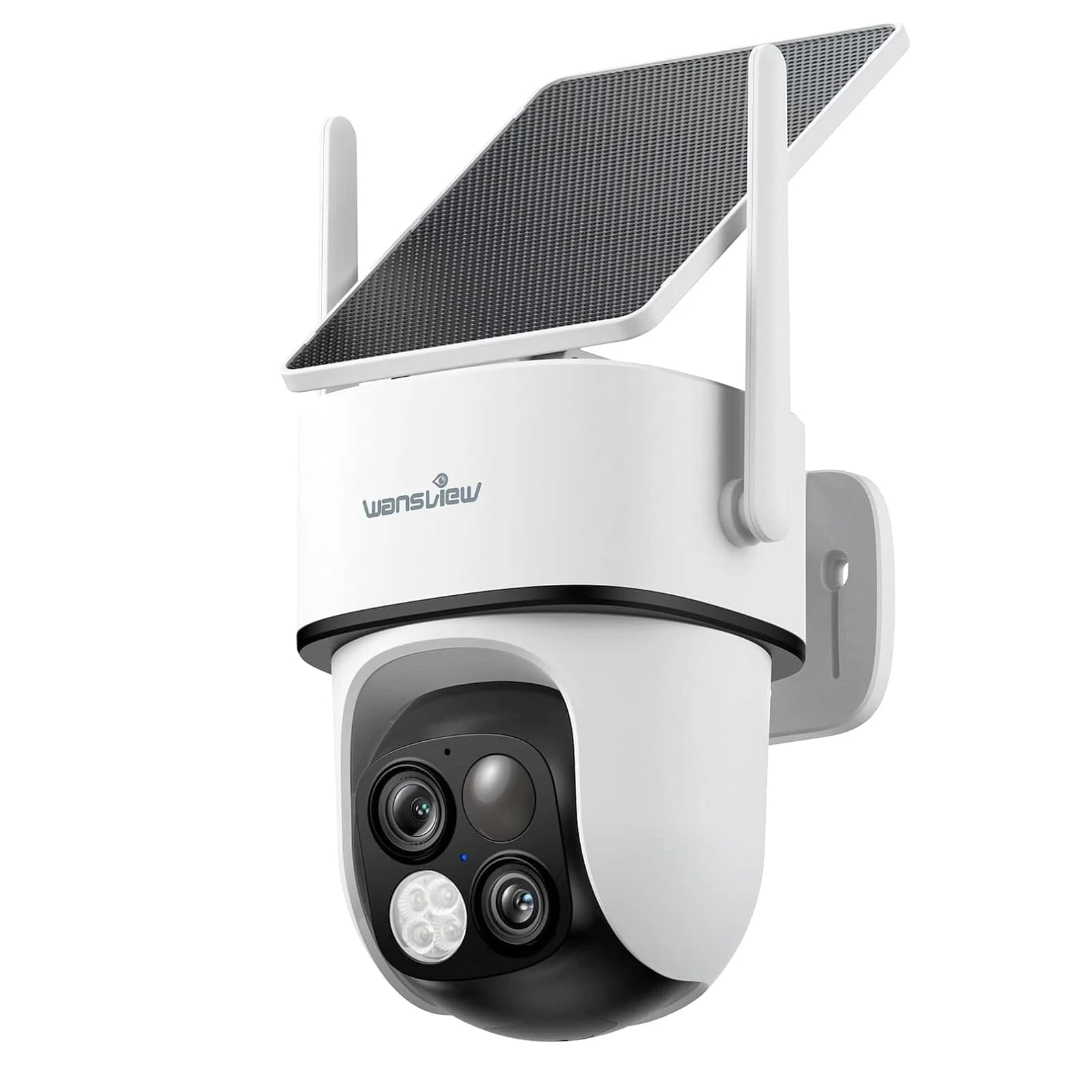 Dual Lens 2K Solar Security Camera Outdoor Wireless WiFi PTZ Battery Camera PIR Human Detection Color Night Vision Two Way Audio Motion Alert IP65 Waterproof Cloud TF Card Alexa Google Home Home Surveillance Camera Wansview