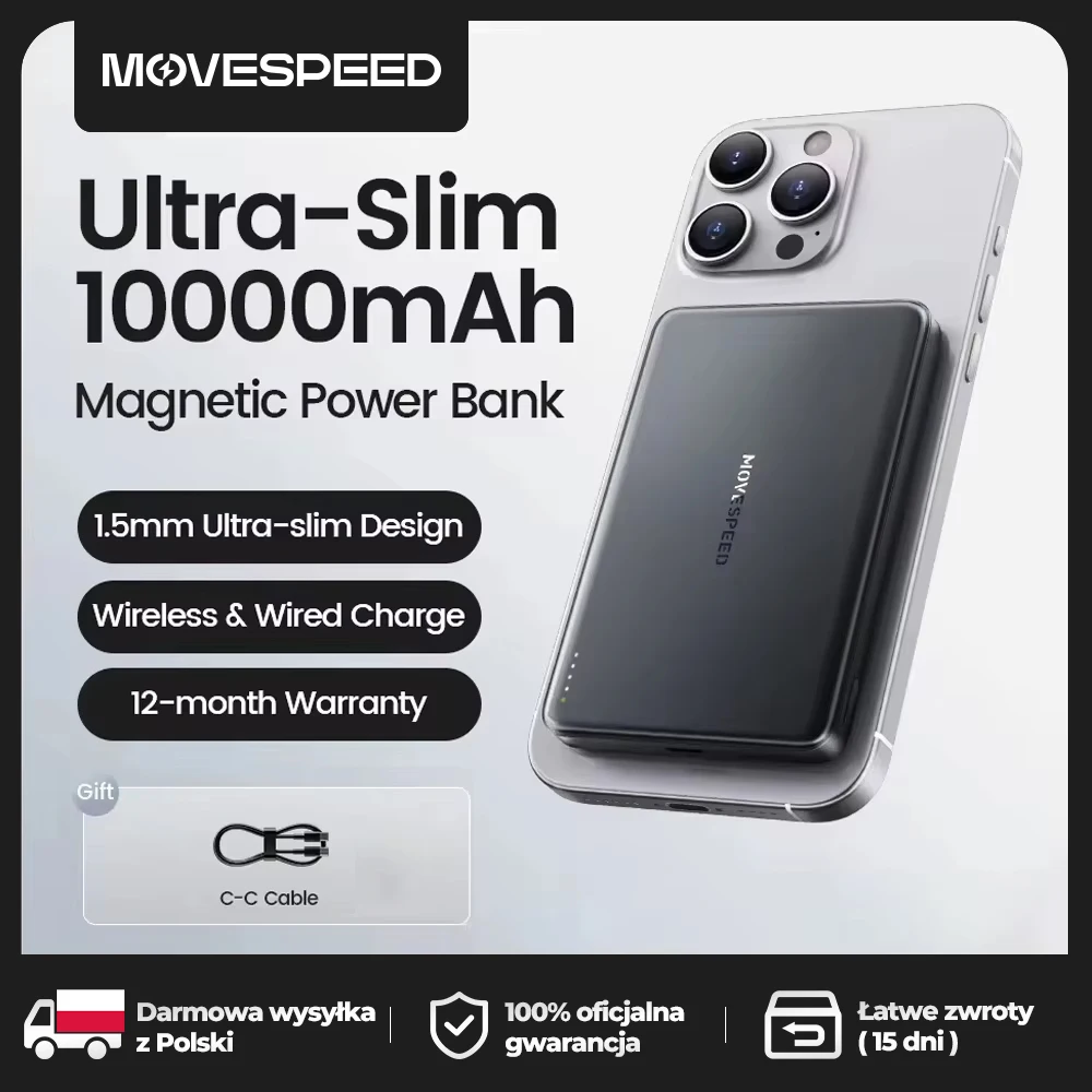 MOVESPEED S10 10000mAh Magnetic Power Bank Fast Charge Portable External Battery Mini Wireless Powerbank for iPhone 16 Samsung