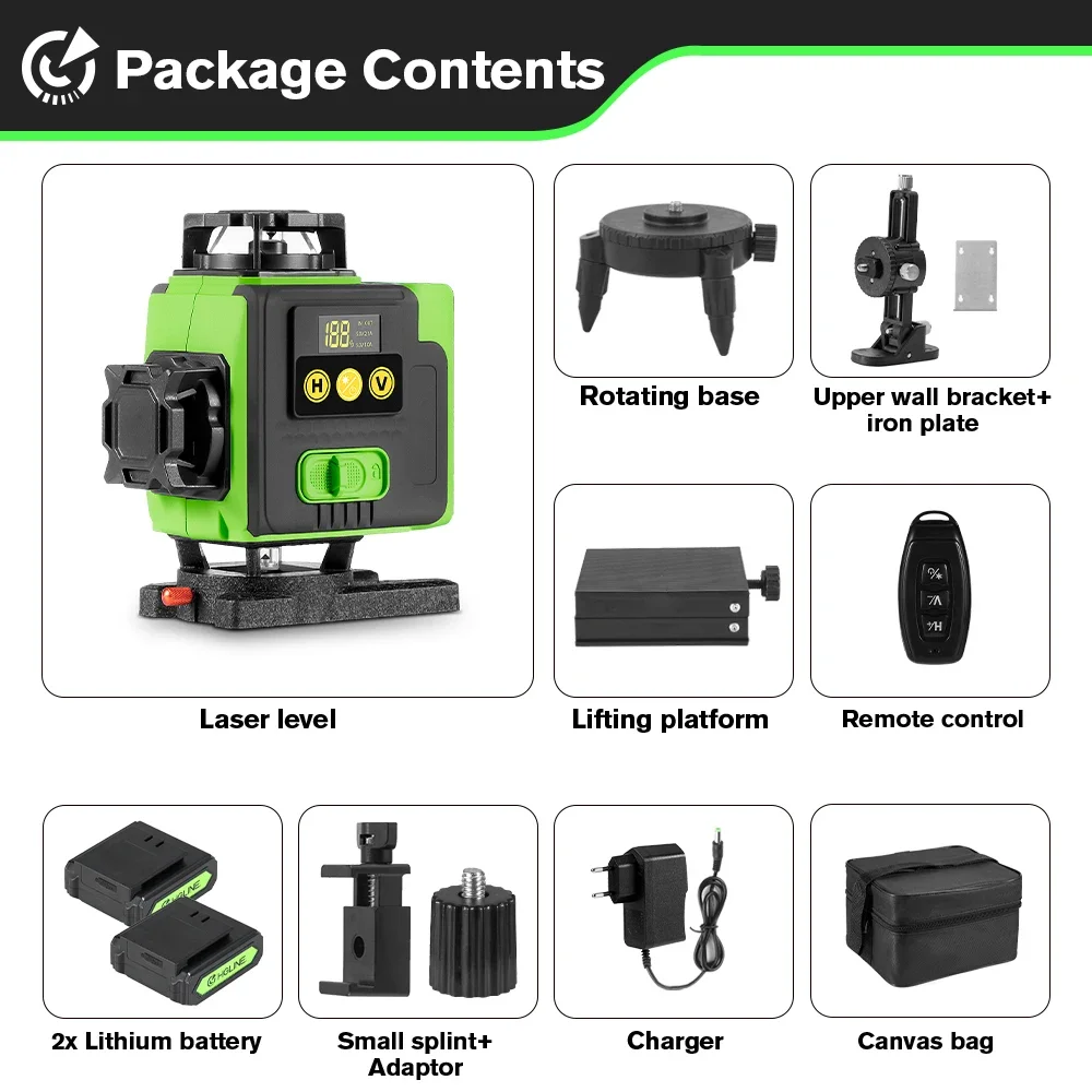 HGLINE 16 Lines 4D Laser Level APP Remote Control Rechargeable Self-leveling 360 Laser Level 6000mAh Big Li-ion Battery