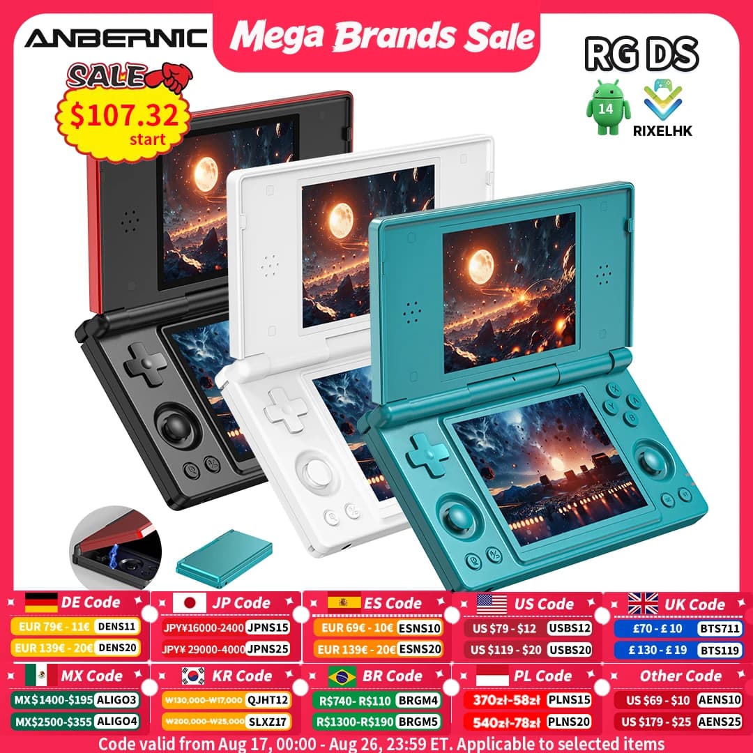 Anbernic RG DS Handheld Game Console 4" IPS Dual Screen Android 4000mAh Flip Video Games Player Supports RixelHK Wifi Streaming