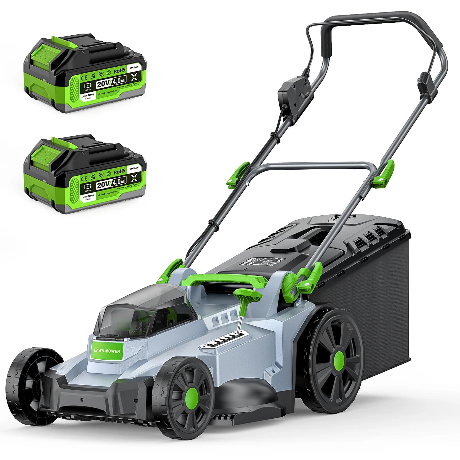 Patbrela Cordless Lawnmower 40 V, 33 cm, Brushless, up to 280 m², for Gardens with 2 x 4.0Ah Batteries and Charger, 30L Grass Catcher, Mulching Function and 5-Stage Height Adjustment for Flexible Lawn Care