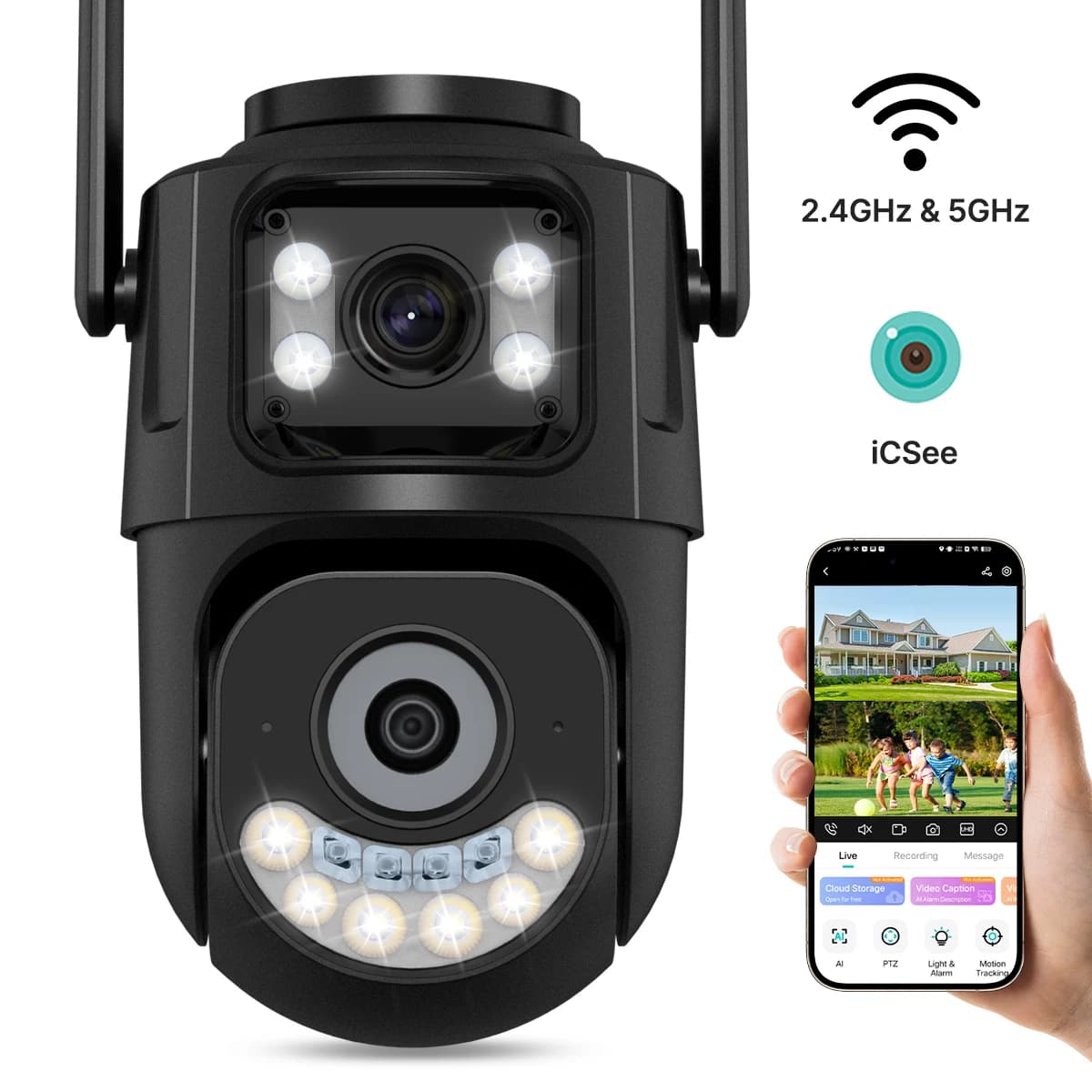 WONSDAR 2.4Ghz&5Ghz WiFi Camera PTZ External Security IP Camera Automatic Tracking Night Vision CCTV Video Surveillance iCsee