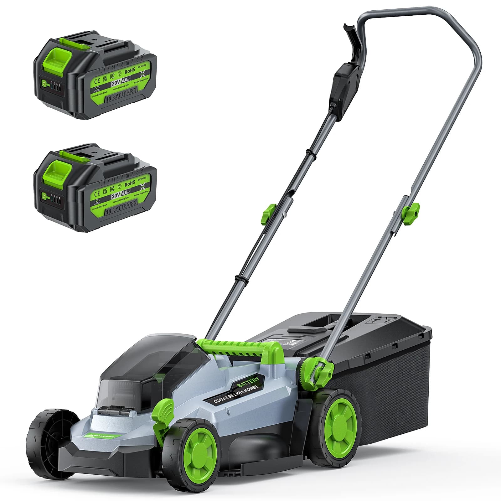 Patbrela Cordless Lawnmower 40 V, 33 cm, Brushless, up to 280 m², for Gardens with 2 x 4.0Ah Batteries and Charger, 30L Grass Catcher, Mulching Function and 5-Stage Height Adjustment for Flexible Lawn Care