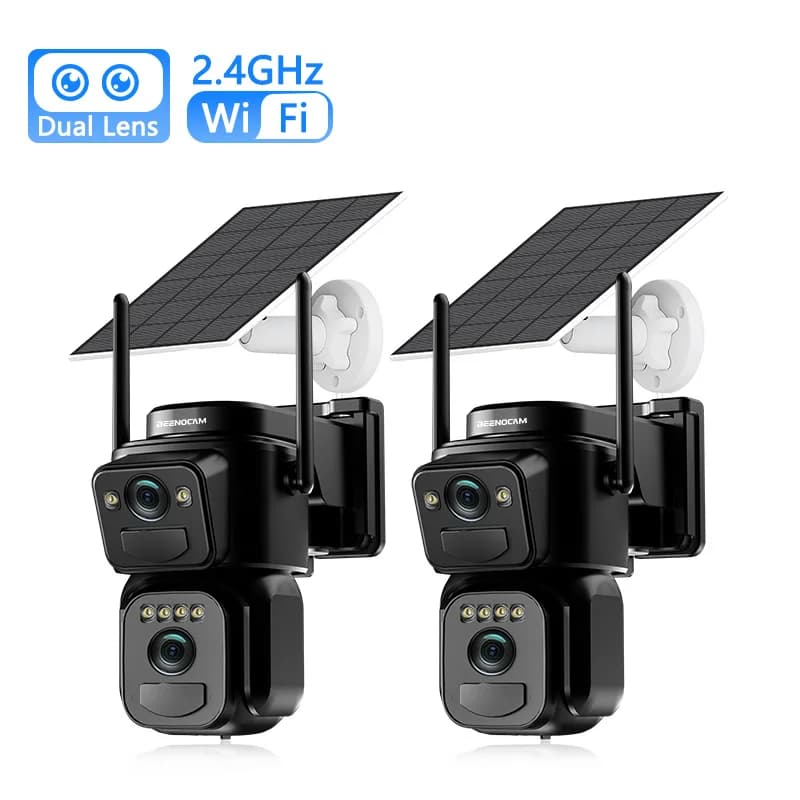 SZSINOCAM 2PCS Dual Lens Solar WiFi Camera Outdoor Security 24h Record Built in Battery Solar Panel Wireless Cam Alarm