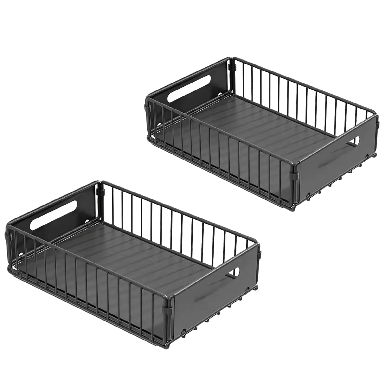 Set of 2 Cabinet Storage Rack Metal Kitchen Organizer Pull-Out Shelves Large Capacity Easy to Install for Spice Jar Dish Pan Storage