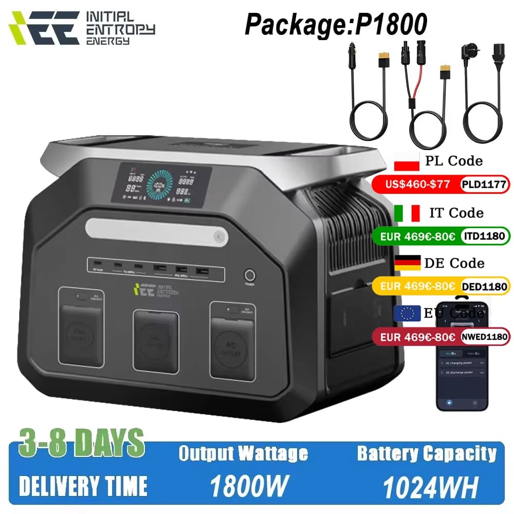 IEE P1800 Portable Power Station 1800W AC Output Solar Generator 1024Wh LiFePO4 Battery with Solar Panel for Rv Garden Camping