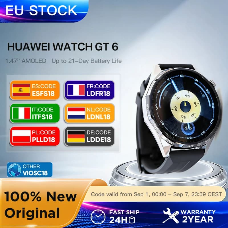 2025 HUAWEI WATCH GT 6 Smartwatch 1.47”/1.32” AMOLED Screen Up to 21-Day Battery Life Heart Rate NFC Compatible iOS and Androi