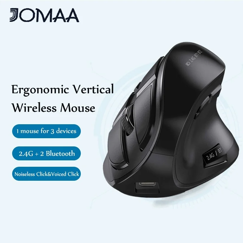 Jomaa Bluetooth Vertical Mouse Rechargeable Optical Mice for Multi-Purpose 2.4G Wireless Mouse Compatible Mac Windows