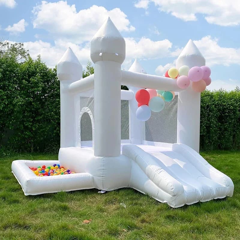 White Bouncy Castle Jumping House Slide for Kids Bouncy House with For Children Outdoor Toys with Blower Air Pump Wedding Toys