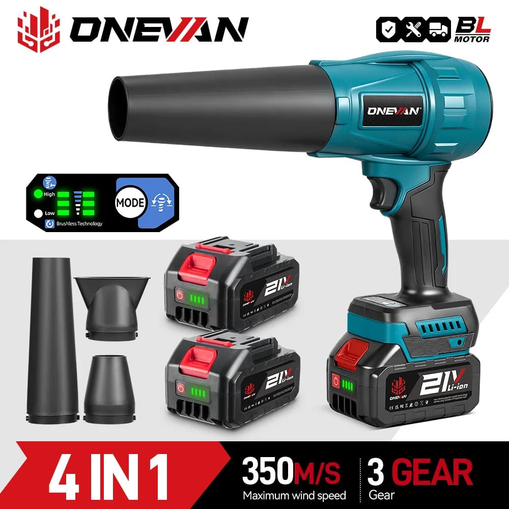 ONEVAN 3500W Brushless Electric Turbo Blower Jet Fan 2in1 Vacuuming 350M/S Leaf Dust Blowing Tool For Makita 18V Battery Pin