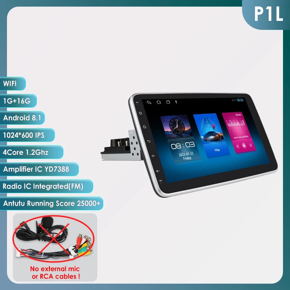 Hizpo 1 Din Android Car Stereo Radio 10.1 Rotate Touch Screen Removable for Universal Carplay GPS Navi 4G WIFI BT DSP Autoradio