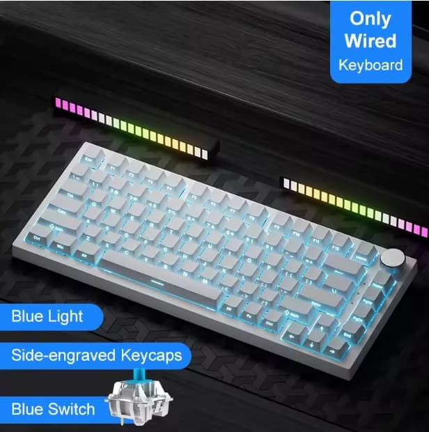 AJAZZ AK820 75% Layout Wired Mechanical Gaming Keyboard, with Volume Knob, Southward LED, PBT Keycaps, Programmable RGB,