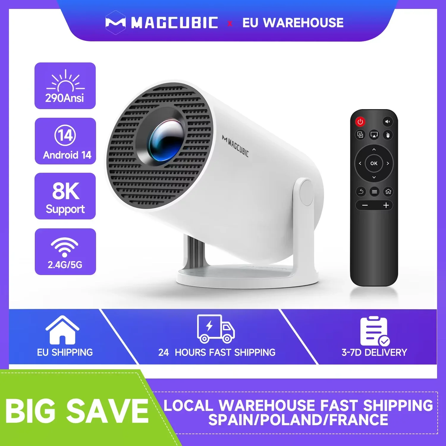 Magcubic Projector 8K Android 14 HY300 Pro Wifi6 290ANSI Allwinner H726 BT5.4 1080P * 720P Outdoor Outdoor Portable projectors