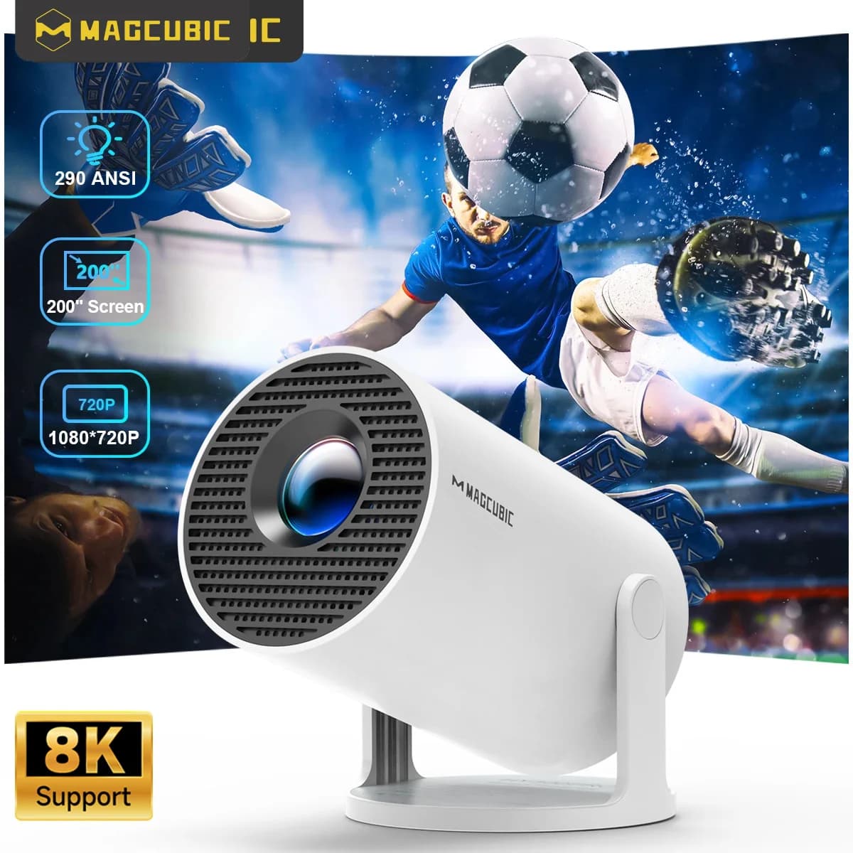 Magcubic Projector 8K Android 14 HY300 Pro Wifi6 290ANSI Allwinner H726 BT5.4 1080P * 720P Outdoor Outdoor Portable projectors
