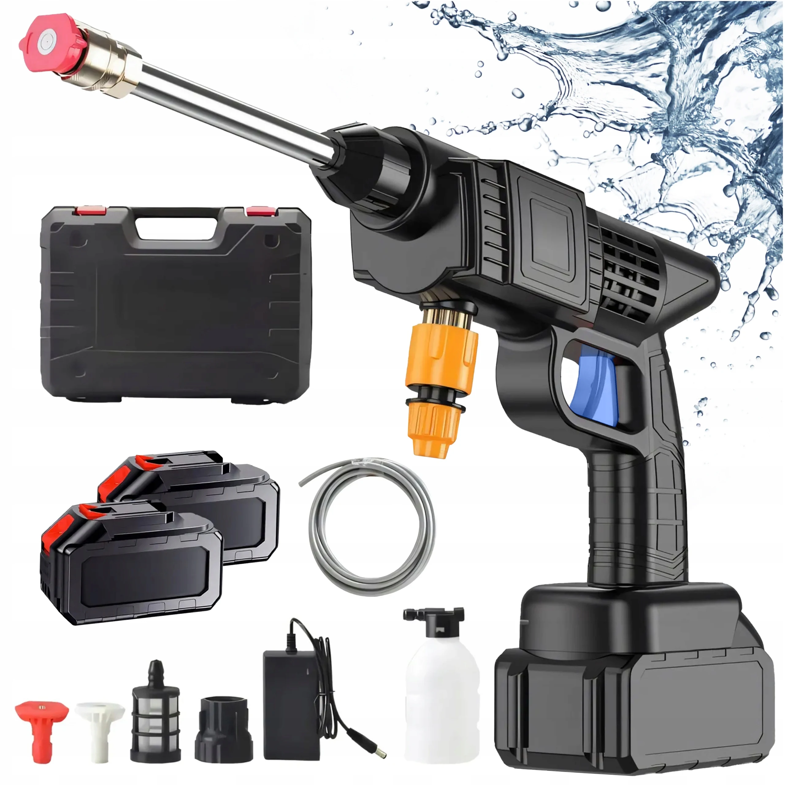 Cordless Pressure Washer 30 Bar 2 Batteries 21V Portable High Pressure Water Cleaner With Multifunctional Nozzle Foam Cannon 5M Hose 260W Lithium Ion Rechargeable Car Bike Garden Patio Facade Cleaning Suction Water From Bucket Lake Off Grid ABS Housing