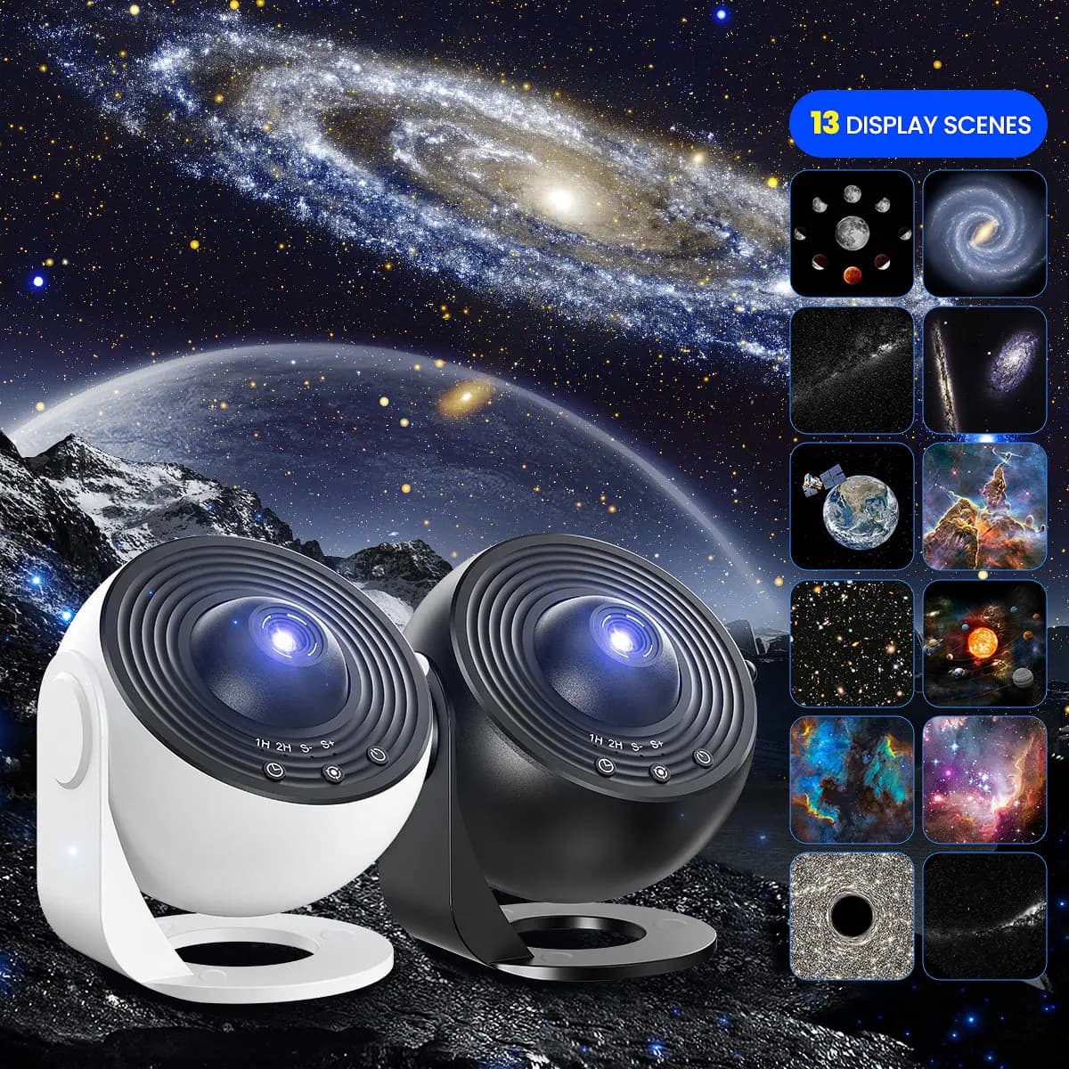 HD Galaxy Projector for Bedroom,13 Film Discs Planetarium Projector for Kids, 360° Rotating 1/2h Timer Simple 3-Button Control