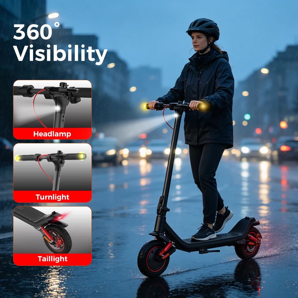 Foldable Electric Scooter for Adults with Turn Signals 350/500W Motor 35 km Range 36V 7.5/10Ah Battery 10-inch Inflatable Tyres 120 kg Load Capacity Dual Suspension Ideal for Commuting
