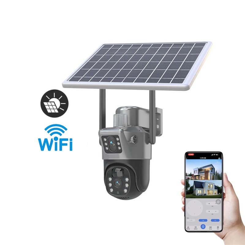 4MP 4G WIFI Solar Camera Dual Lens Dual Screen Outdoor Wireless PTZ IP Camera With Solar Panel Security Surveillance Camera