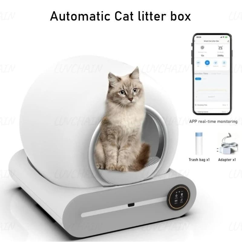 65L Smart Litter Box, Large Capacity Semi-enclosed Self-cleaning Cat Toilet, Controllable Via App, Cat Supplies, EU Stock