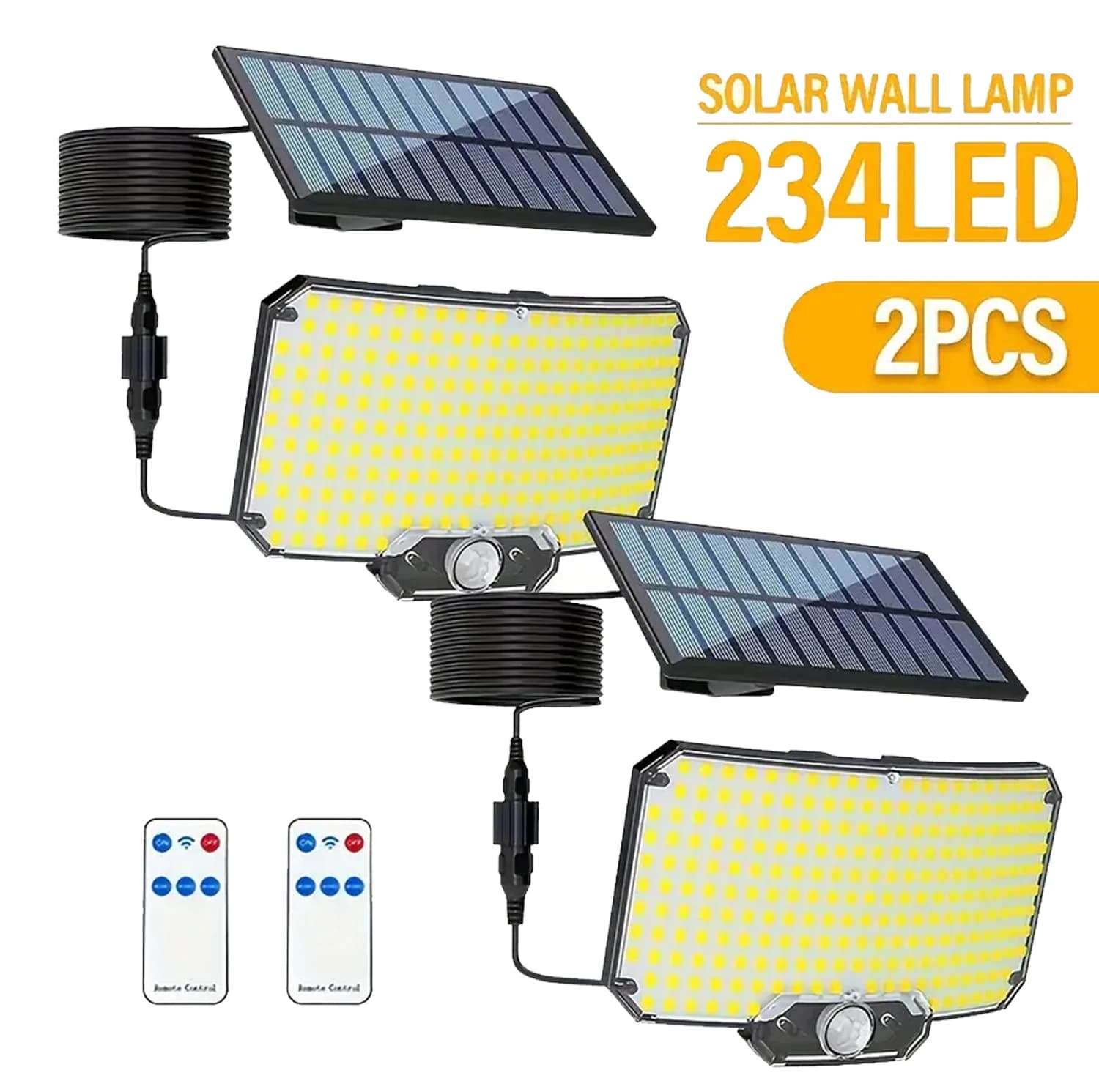 2Pcs 234LED Solar Wall Light IP65 Waterproof Motion Sensor Floodlight Outdoor Split Safety Lighting Lamp for Terrace Yard Garage