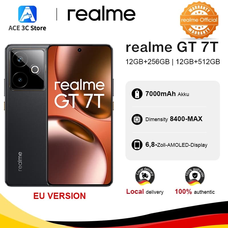 European Version realme GT 7T 5G AI Smartphone MTK Dimensity 8400 Max 6.8" AMOLED Display 7000mAh Battery 120W Charging