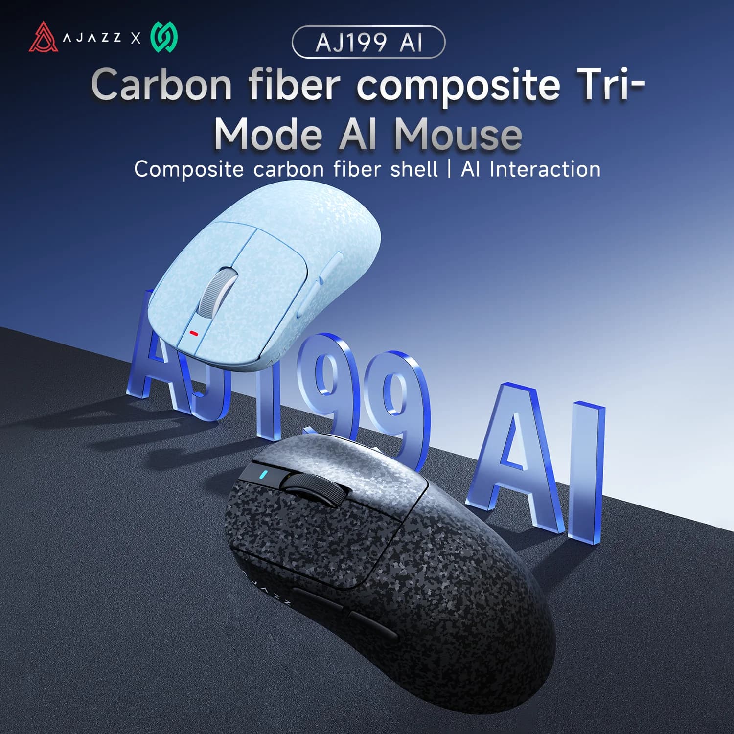 AJAZZ AJ199 AI Wireless Gaming Mouse, 60g Ultralight with Dual Back Cover, PAW3395 Sensor, Triple Mode 2.4G/Bluetooth/Wired, AI Quick Key, Programmable Buttons, Long Battery Life for Office & Gaming