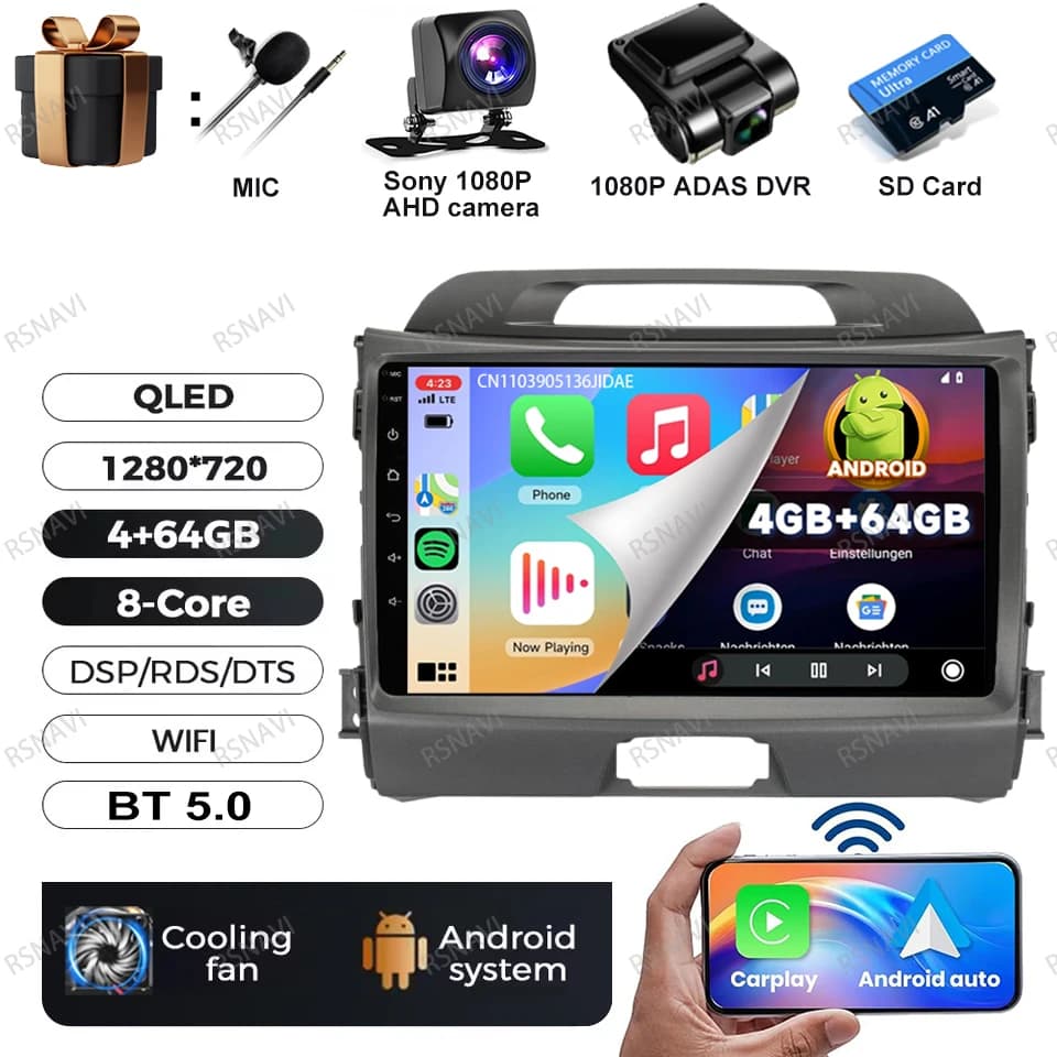 Car Radio Android 16 For KIA Sportage 2010 2011 2012 2013 2014 2015 2016 5G WIFI Qualcomm Navigation DSP Stereo Multimedia GPS