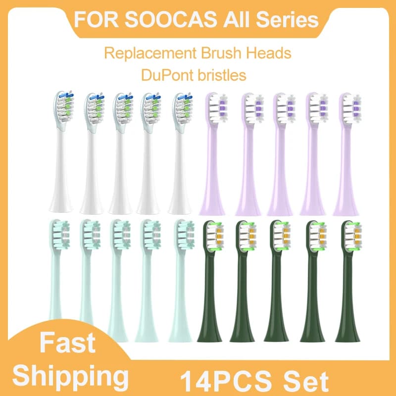 14 PCS SOOCAS X3S Replacement Toothbrush Heads SOOCAS X3U/X3Pro/D2/ D3S/D5 Sonic Electric Tooth Brush Soft Bristle Nozzles