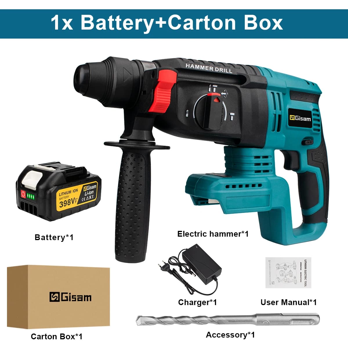 Gisam 26mm Brushless Electric Hammer Drill Multifunctional Rotary Hammer Drill Cordless Impact Drill For Makita 18V Battery Pin
