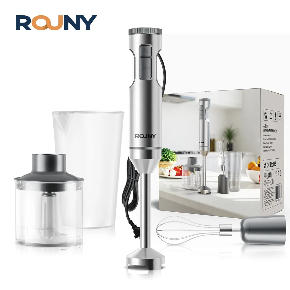 Hand Immersion Blender Powerful 4-in-1,Stainless Steel Stick Food Mixer,700ml Mixing Beaker,500ml Processor,Whisk