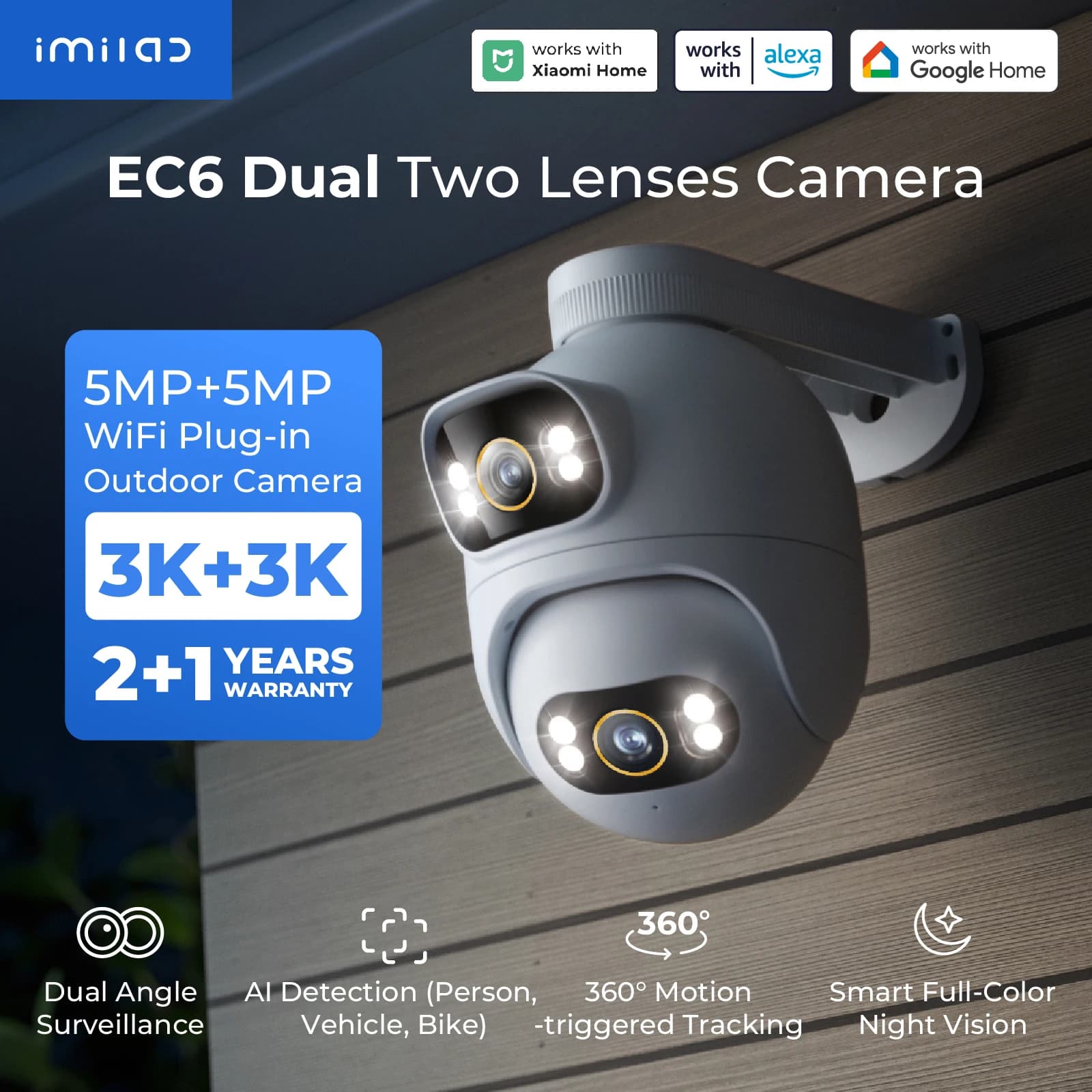 IMILAB EC6 Dual Pro 10MP Security WiFi Camera With Colour Night Vision Smart Human Detection&Tracking Compatible with MiHome App