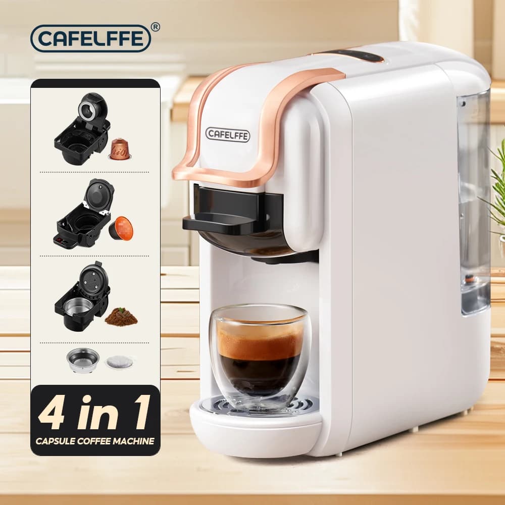 CAFELFFE MK-603 Capsule Coffee Machine, 4-in-1 Nespresso Dolce Gusto ESE Pod Coffee Powder Compatible, Hot & Cold Compact Brew for Home Office
