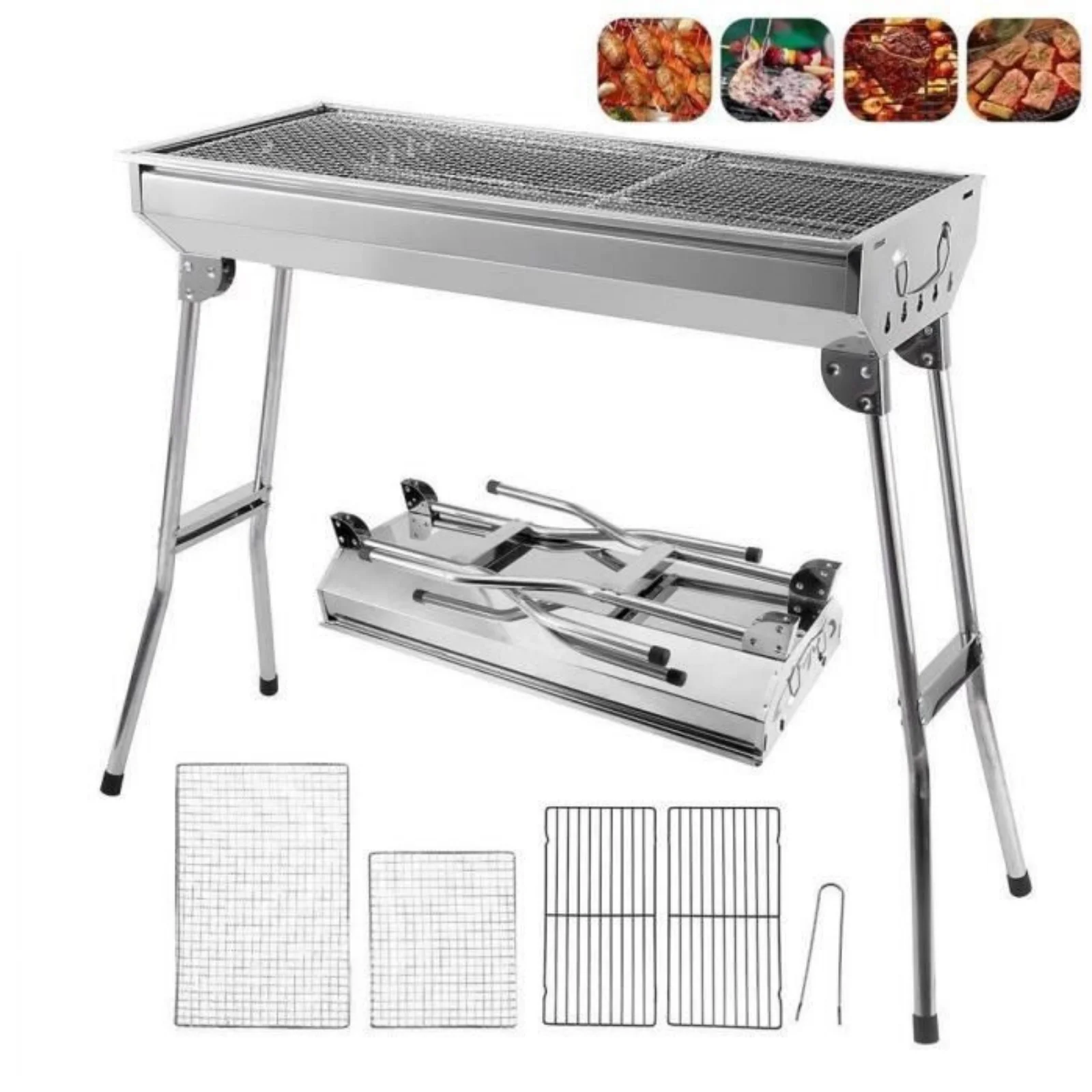 Charcoal Grill Stainless Steel Outdoor BBQ Grill Foldable Easy Transport Garden Backyard Party Picnic Travel Outdoor Cooking