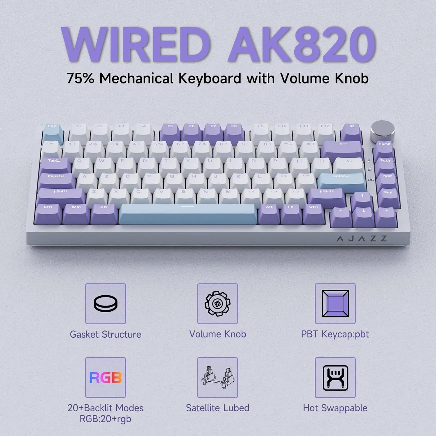 AJAZZ AK820 82-key Mechanical Keyboard QWERTZ layout Hot Swap Volume Rotary Button