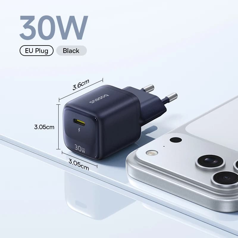 Baseus 30W GaN Charger PD Charger For iPhone 17 16 15 14 13 12 Max Fast Charger PD3.0 QC3.0 Phone Charger Type C Tablets Charger