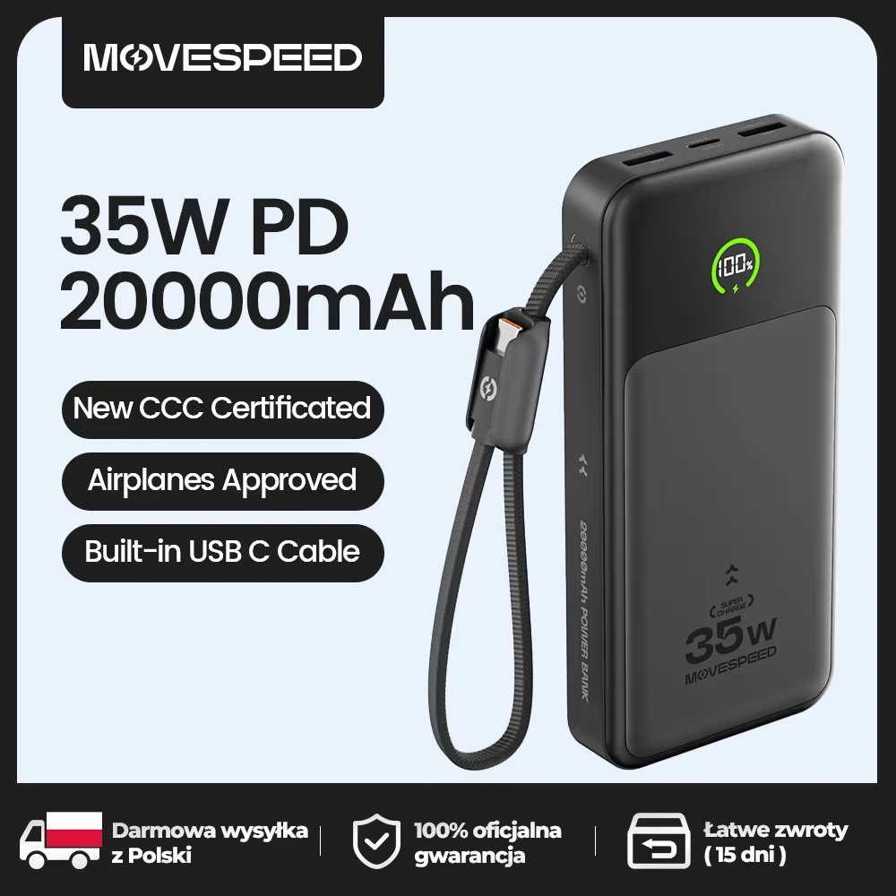 【CCC】MOVESPEED P20 Power Bank 20000mAh PD 35W Fast Charging Portable External Battery Powerbank for iPhone Xiaomi Samsung