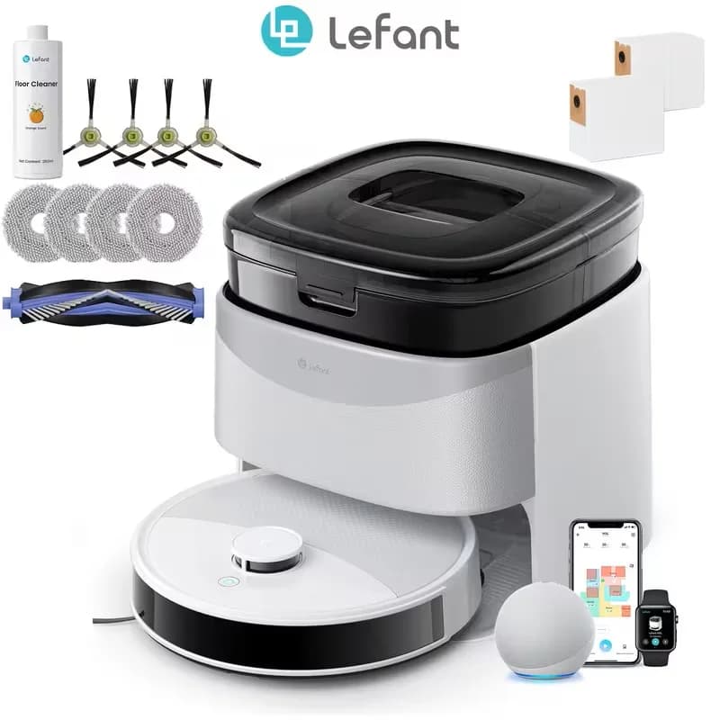 Lefant M3L robot vacuum cleaner and floor cleaner, 12000Pa mopping, vacuuming, and drying, with mop cloths, automatic cleaning, dust container, water drainage, dTOF navigation