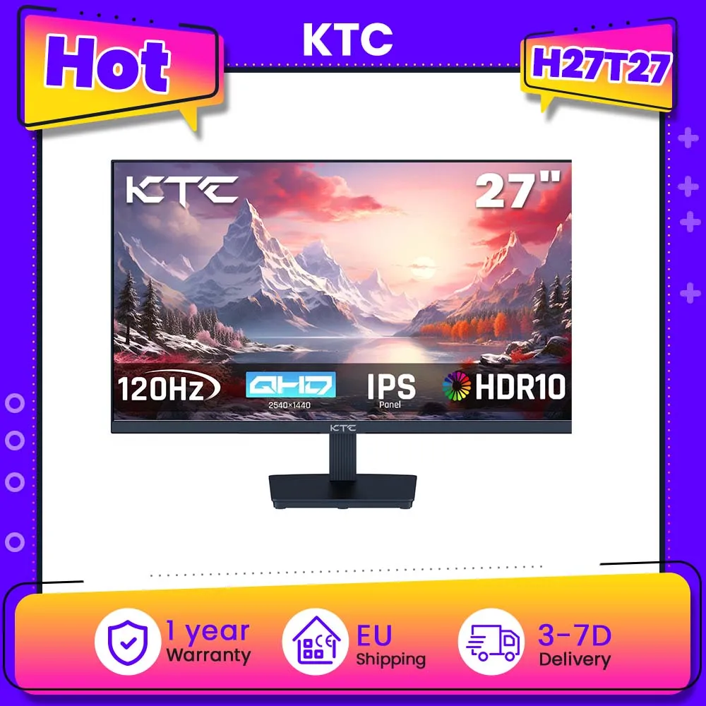 KTC H27T27 Office Monitor 27" 2560×1440 100Hz Overdrive to 120Hz 2K QHD Resolution IPS Panel HDR10 Low Blue Light Flicker-Free