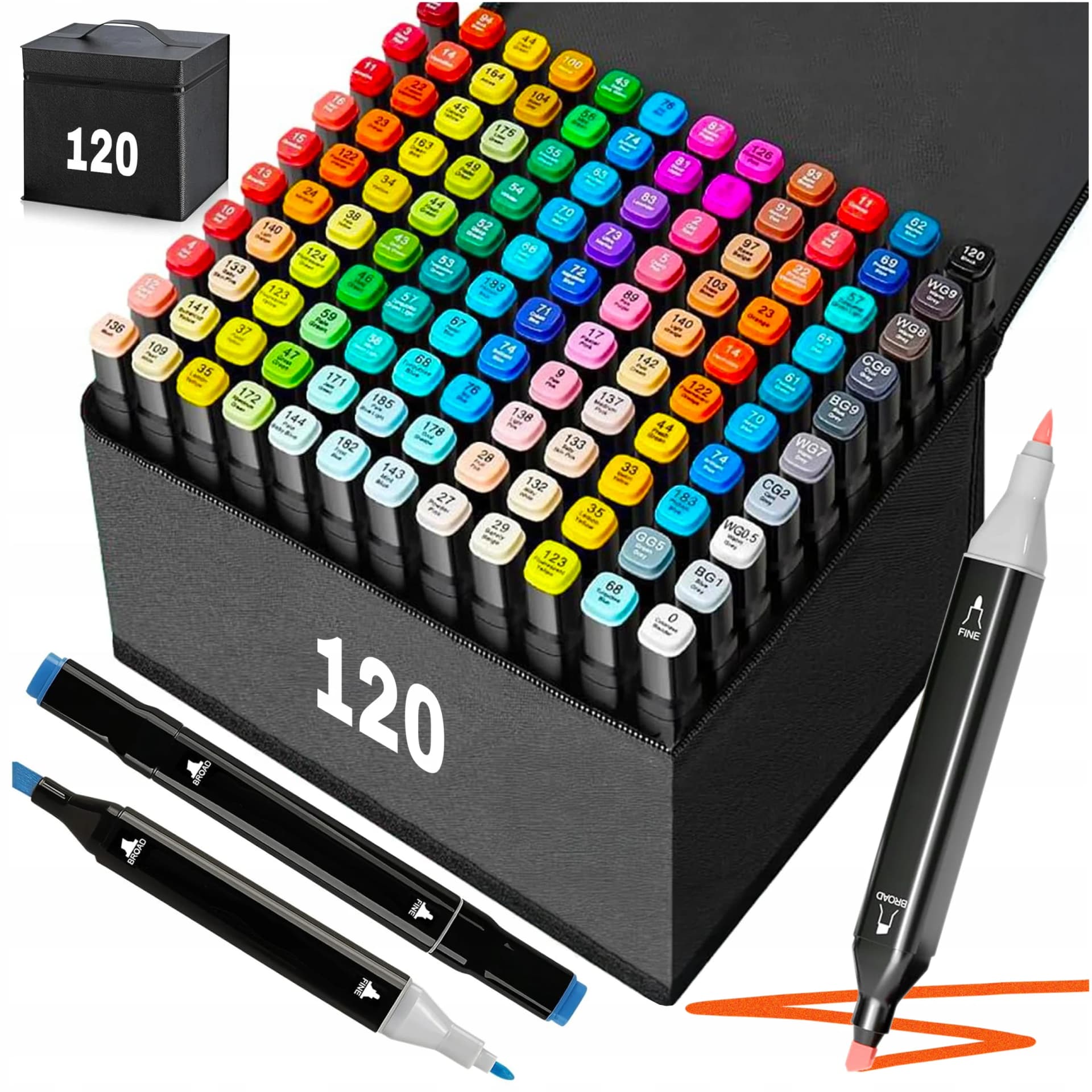 Alcohol Markers Set 120 Pieces Dual Tip Chisel Fine Point Multi Color Art Supplies for Sketching Drawing Adults Kids Manga Illustration Design Coloring Painting Beginners Professionals Studio Home Office School Art Kit