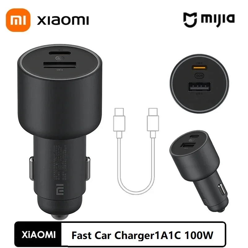 Xiaomi Mi Car Charger 100W MAX 1A1C Fast Charging Dual-port USB-A USB-C Smart Device Fully Compatible With Light Effect Display