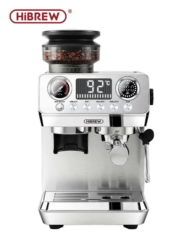 HiBREW H7 Lite 20Bar Espresso Coffee Machine with Grinder and Milk Steam Wand DIY Extraction Temperature LED Screen