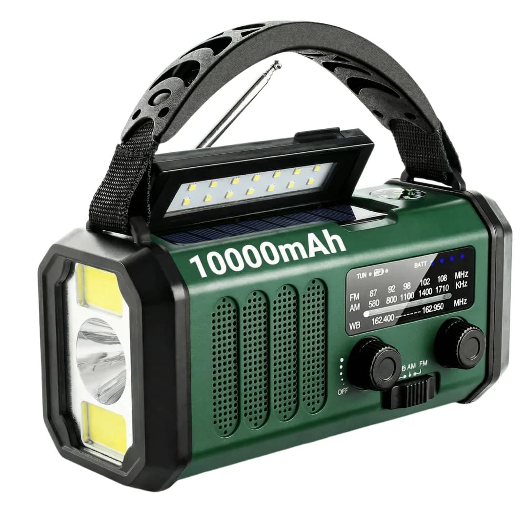 Portable Emergency Radio 10000Mah/20000Mah Power Bank Solar Hand Crank Fm/Am/Wb Radio with Flashlight Compass for Outdoor Camping
