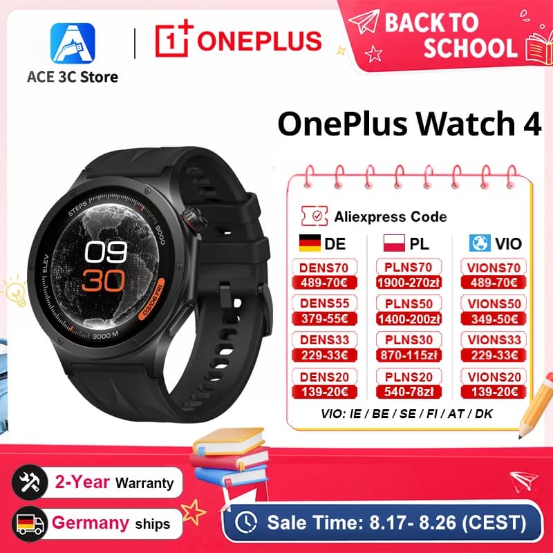 Global version OnePlus Watch 4 Smartwatch 1.5 inches Wear OS by Google Snapdragon W5 up to 16 days Google Wallet