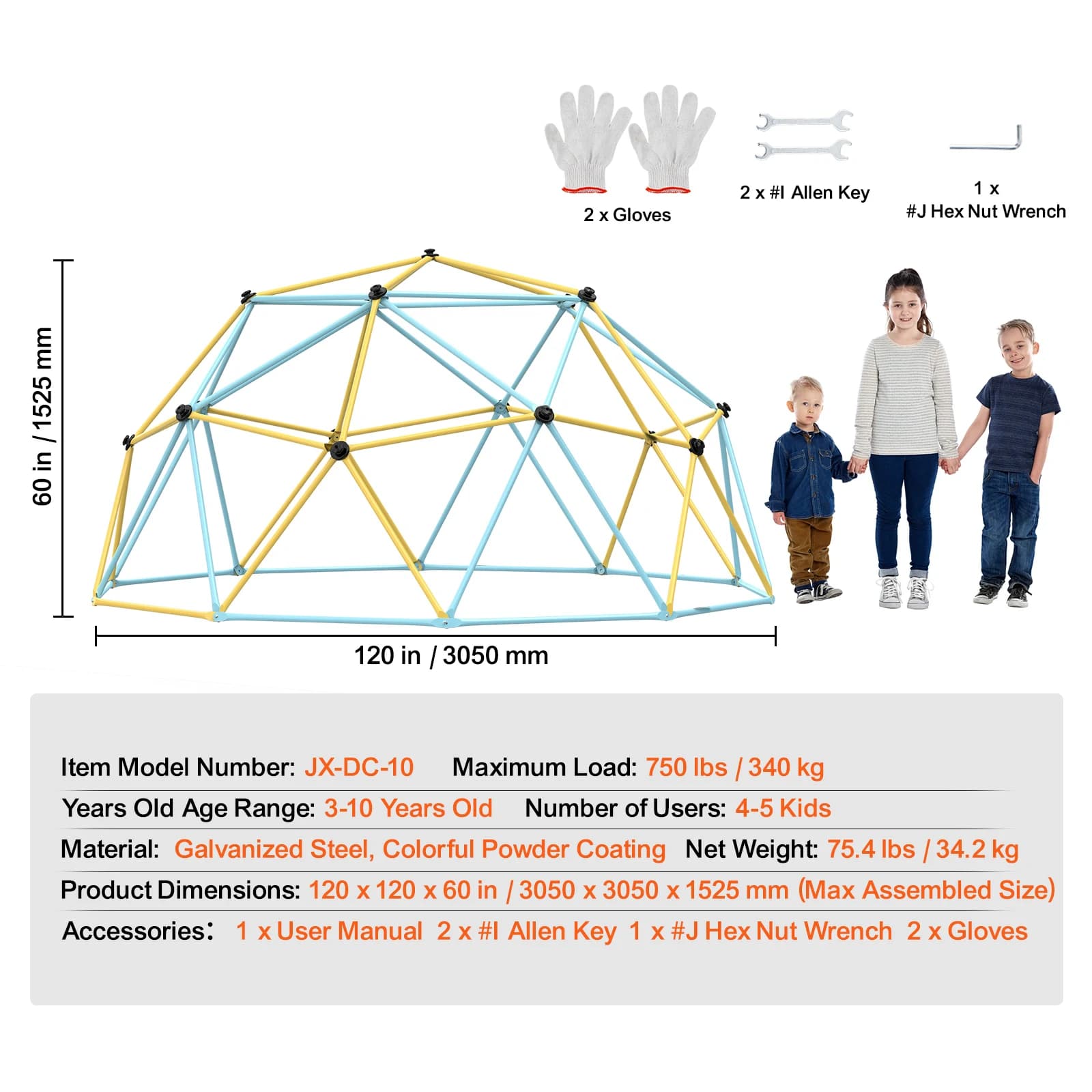 SucceBuy Climbing Dome 6/8/10/12FT Geometric Dome Climber Hammock Swing Jungle Gym Climbing Grip Outdoor Backyard Play Equipment
