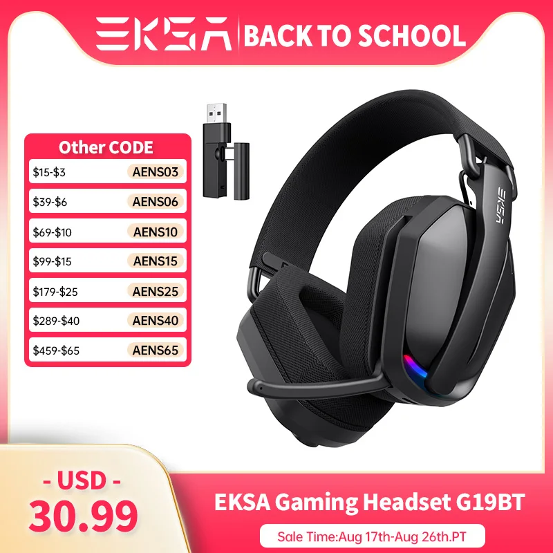 EKSA G19BT 2.4GHz Wireless Gaming Headphones Ultra-light Bluetooth 5.4 Headset Gamer with Microphone for PC/PS5/Xbox